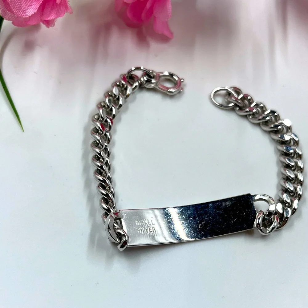 Nickel Silver Signed Vintage Engraveable ID Bracelet No Engravings or Scratches - Picture 4 of 7